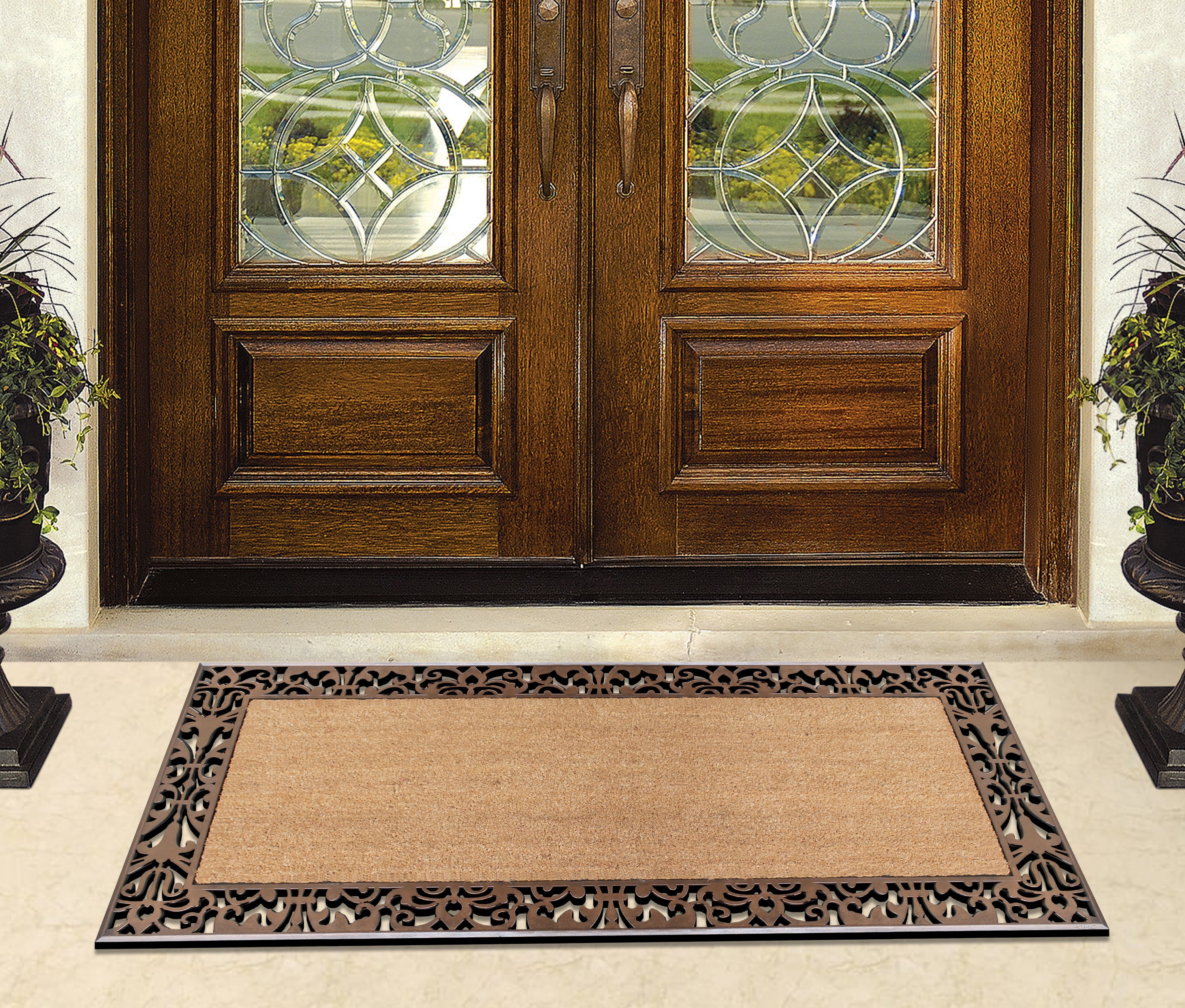 A1HC First Impression Rubber and Coir Door Mat, 30" X 60", Bronze/Beige, Heavy Duty, Extra Large Size Doormat Outdoor Entrance