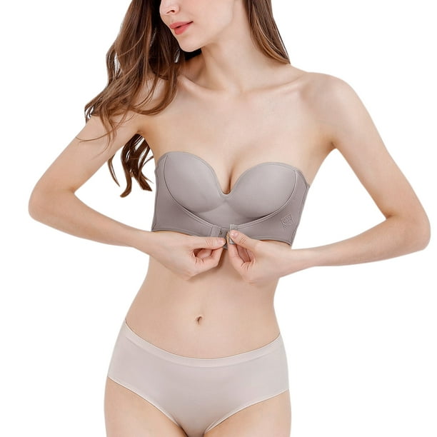 nsendm Female Underwear Adult Athletic Sports Bra Womens Solid Color  Strapless Non Slip Adjustment Rimless Dress Bra Sports Bras with Cups(Grey,  80E)