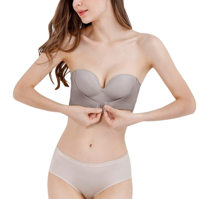 zuwimk Bras For Women Plus Size, Push-Up Bra with Wonderbra Technology,  Smoothing Lace-Trim Bra with Push-Up Cups Gray,90E 