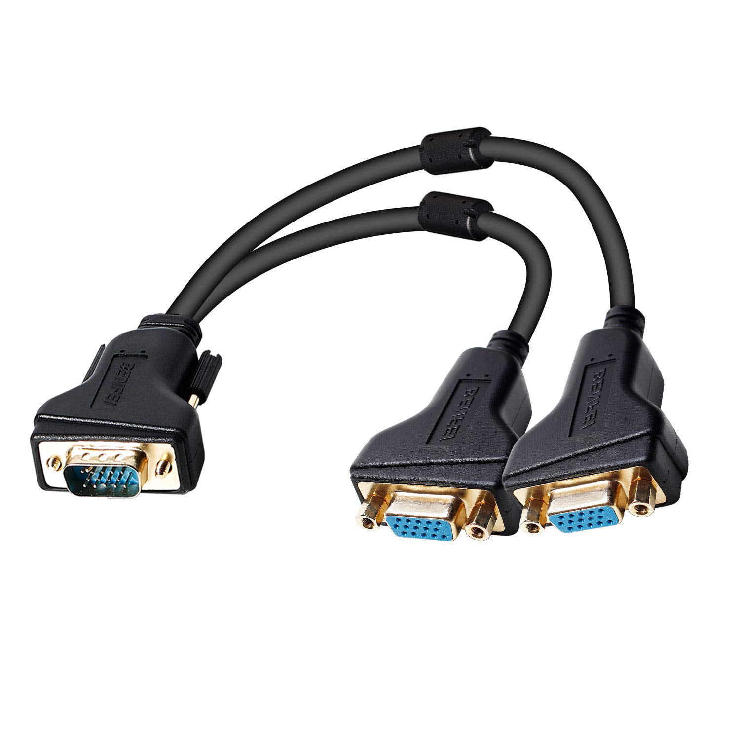 VGA Monitor Splitter Cable 1 Male to 2 Female Monitor Converter Y Splitter Video Cable 1ft for Screen Duplication Black 