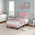 thumbnail image 6 of Full Size Bed Frame, Velvet Upholstered Platform Bed with Adjustable Headboard, Vertical Channel Tufted Headboard,No Box Spring Needed, Easy Assembly,Upholstered Mattress Foundation, 6 of 10