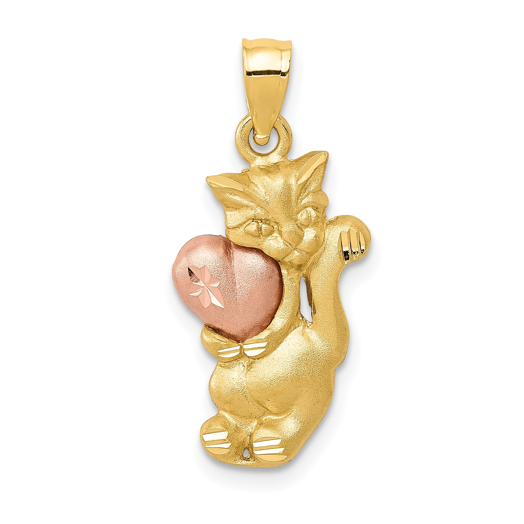 IceCarats 14kt Two Tone Yellow Gold Cat Pendant Charm Necklace Animal