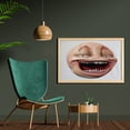 thumbnail image 2 of Humor Wall Art with Frame, Poker Face Guy Meme Laughing Mock Person Smug Stupid Odd Post Forum Graphic, Printed Fabric Poster for Bathroom Living Room, 35" x 23", Peach and Pearl, by Ambesonne, 2 of 2