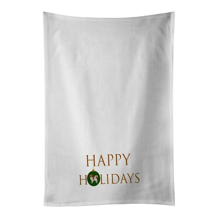 

Papillon #1 Happy Holidays White Kitchen Towel Set of 2 19 in x 28 in