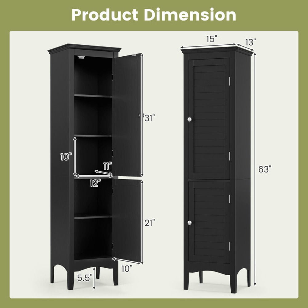 Finihen Bathroom Storage Cabinet, Bathroom Floor Cabinet, Tall Bathroom Floor Cabinet with Shutter Doors and Adjustable Shelf, for Bathroom, Living Room, Bedroom, Kitchen, Black Finihen Bathroom Storage Cabinet, Bathroom Floor Cabinet, Tall Bathroom Floor Cabinet with Shutter Doors and Adjustable Shelf, for Bathroom, Living Room, Bedroom, Kitchen, Black