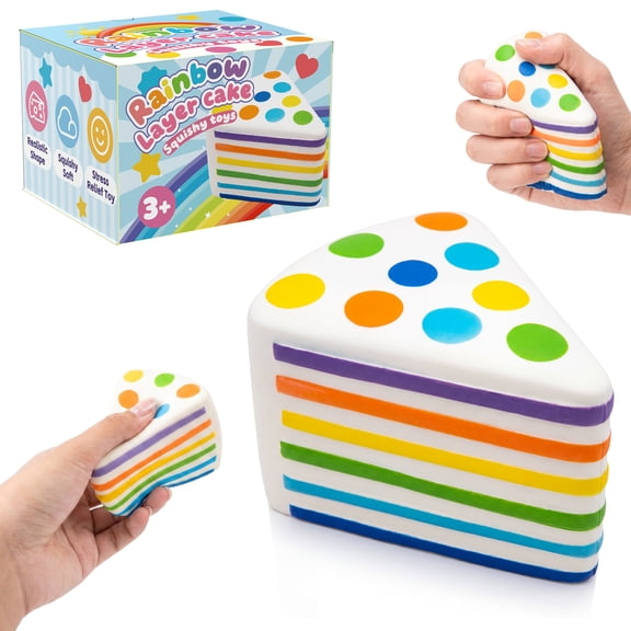 Rainbow Layer Cake Squishy Toys, Slow Rising Fidget Cake for Anxiety Relief, Soft Sensory Squeeze Toy for Birthday Party Favors Gifts