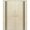 thumbnail image 3 of Solid French Double Doors 48 x 80 inches | Planum 0011 Natural Veneer with Frosted Glass | Wood Solid Panel Frame Trims | Closet Bedroom Sturdy Doors, 3 of 6