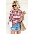 thumbnail image 3 of Plusashion Stylish Burgundy Stripe Drawstring Hoodie - Kangaroo Pocket, Trendy All Season, 3 of 8
