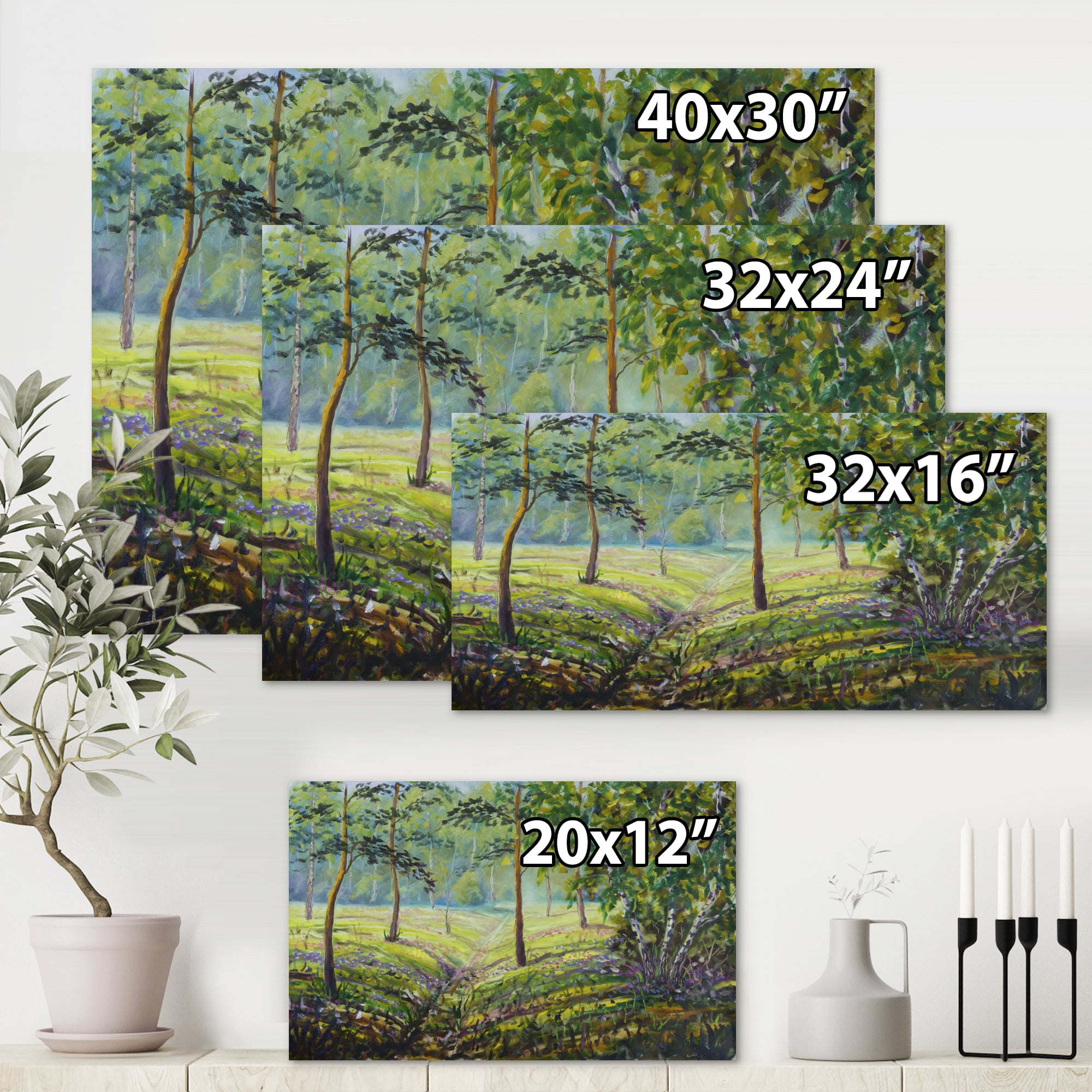 Designart ' Bushes and Pine Trees In The Forest I ' Lake House Canvas Wall Art Print
