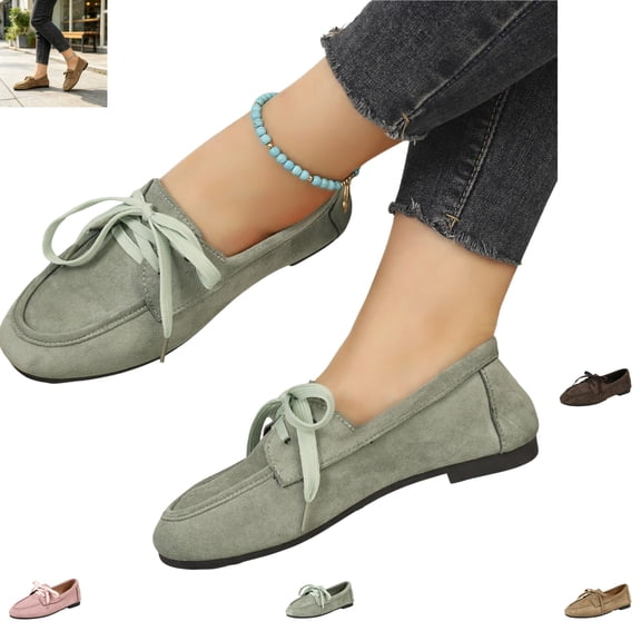YOUYEDIAN Loafers for Women Versatile Pointed Toe Vintage Lace-up Low Heel Slip On Flats Fashion Comfortable Soft Casual Outdoor Dress Shoes