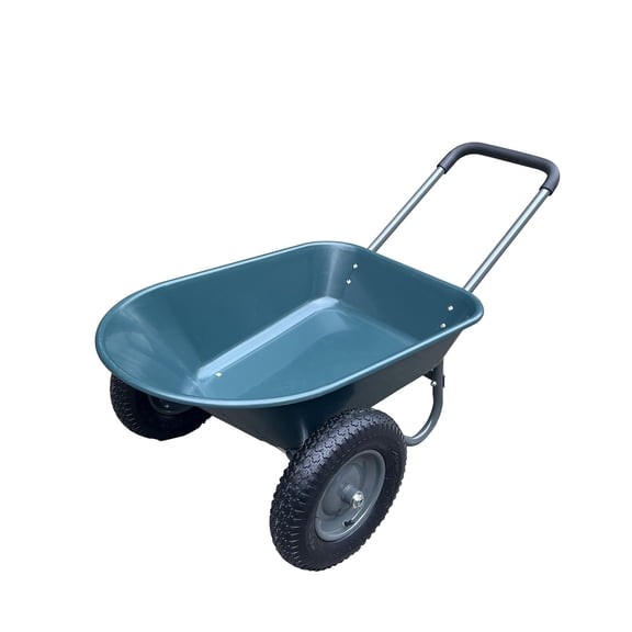 Ataujin Heavy Duty Utility Garden Cart, Dual-Wheel Wheelbarrow with Two Pneumatic Tires, Backyard Plastic Wheelbarrow Cart with Built-in Stand for Outdoor Lawn Yard Farm