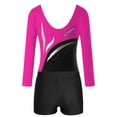 thumbnail image 4 of iiniim Kids Girls 2 Piece Gymnastics Leotard Outfit Shiny Diamond Ballet Bodysuit with Shorts Tracksuit Dancewear Hot Pink&Black 14, 4 of 7