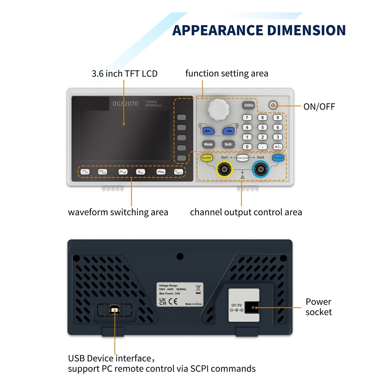 300MSa/s Arbitrary Waveform Generator 35MHz / 70Mhz Dual Channels Digital Oscilloscope ,Professional Designed
