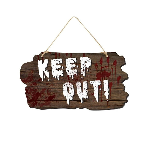JikouIivo Halloween Wood Hanging Decoration Door“KEEP OUT” Sign Wall Decor, Halloween Wooden Door Decor for Halloween Home Front Door Party Supplies Indoor Outdoor