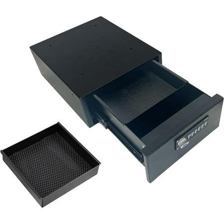 Heavy Duty Steel Under Desk Hand Gun Safe - Slide Away Gun Vault with Electric Keypad - Quick Access Gun Safe with Electronic Password Vault for Home Business and Car Black