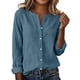 thumbnail image 2 of Craaazy Women's Casual V-Neck Blouse, Solid Color Long Sleeve Button Down Shirt, Loose Fit Comfy Tops for Daily Wear Gifts, 2 of 9