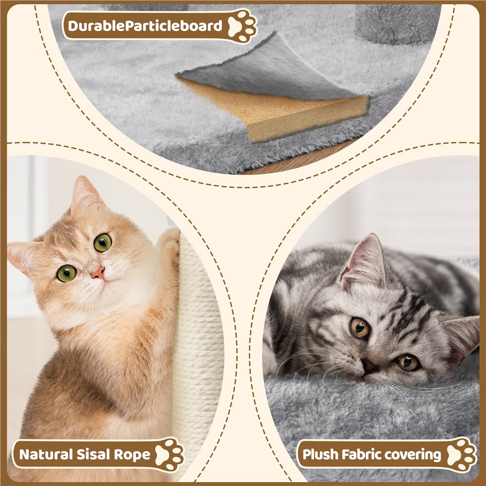 Yaheetech 23.5″ H Spacious Cat Tree with Large Top Perch, Condo & Scratching Posts, Light Gray