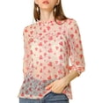 thumbnail image 2 of INSPIRE CHIC Haut en Dentelle Transparente à Col Montant à Volants Manches 3/4 pour Femmes, 2 of 7