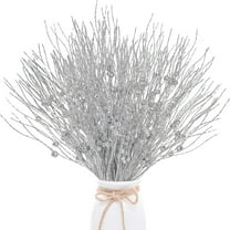 24 Pack Artificial Glitter Berry Stem Ornaments 17 Inches Fake Christmas Picks Decorative Glitter Sticks for Christmas Tree DIY Wreath Crafts Gift Fireplace Holiday Home Decor (Pink)