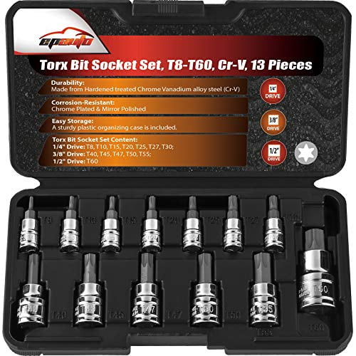 EPAuto Torx Bit Socket Set, Star Socket T8T60, CrV, 13 Pieces