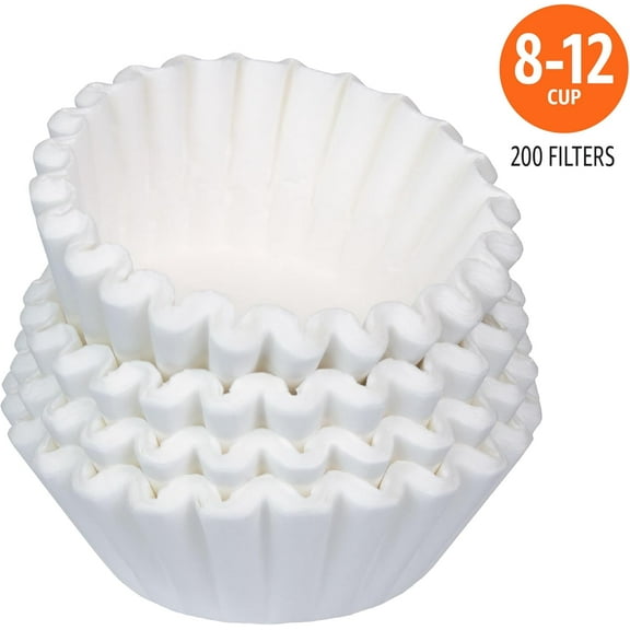 200 Count White Basket Coffee Filters for 8-12 Cup Coffee Makers Fast Brewing No Tear Design