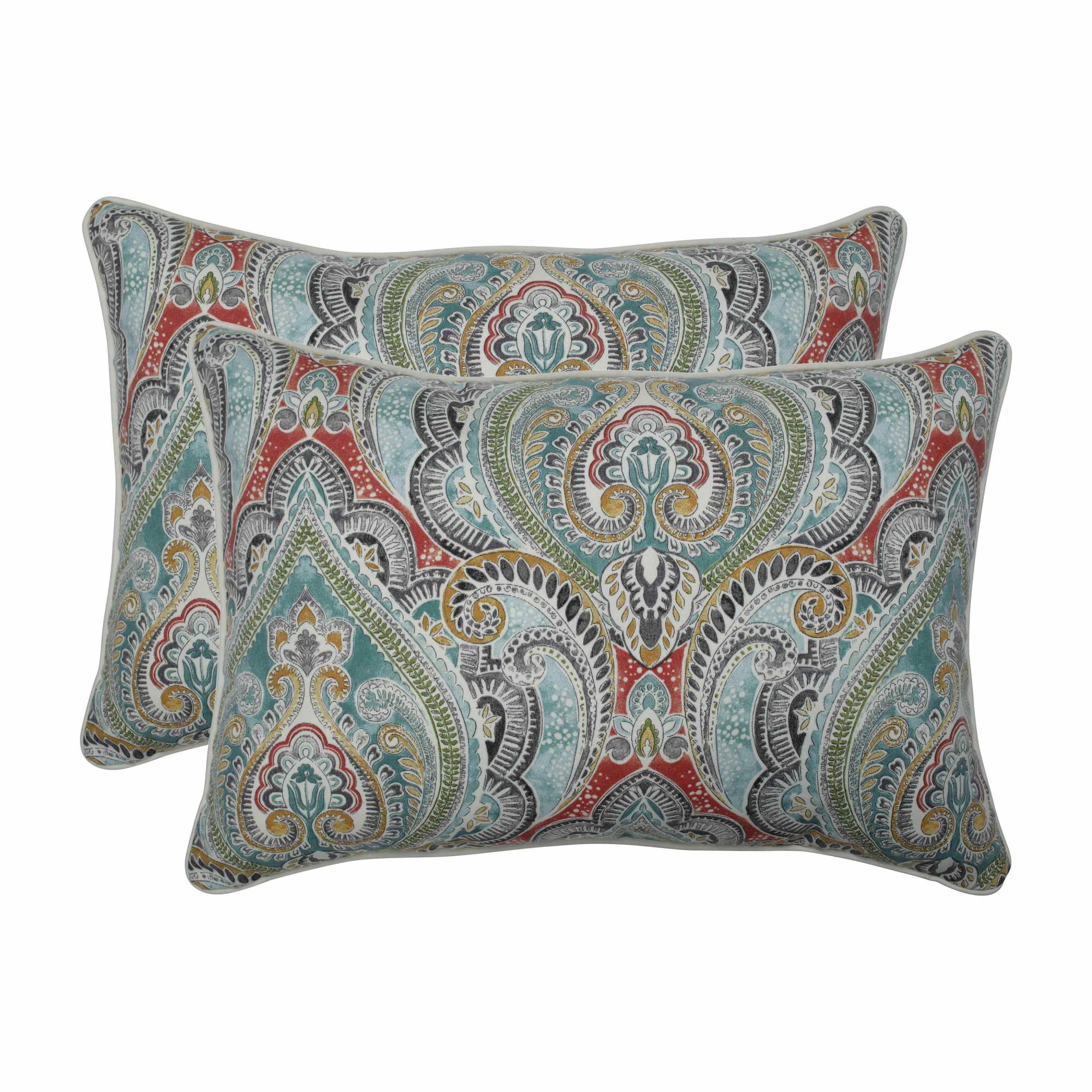 Set of 2 Vibrantly Colored Damask Pattern Rectangular Throw Pillows 24.5"