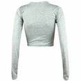 thumbnail image 6 of WREESH Womens Fashion Crop Tops Solid Color Spring Fall Patchwork Slim Long Sleeves Round Neck Casual Short T-Shirt Tops Gray, 6 of 7