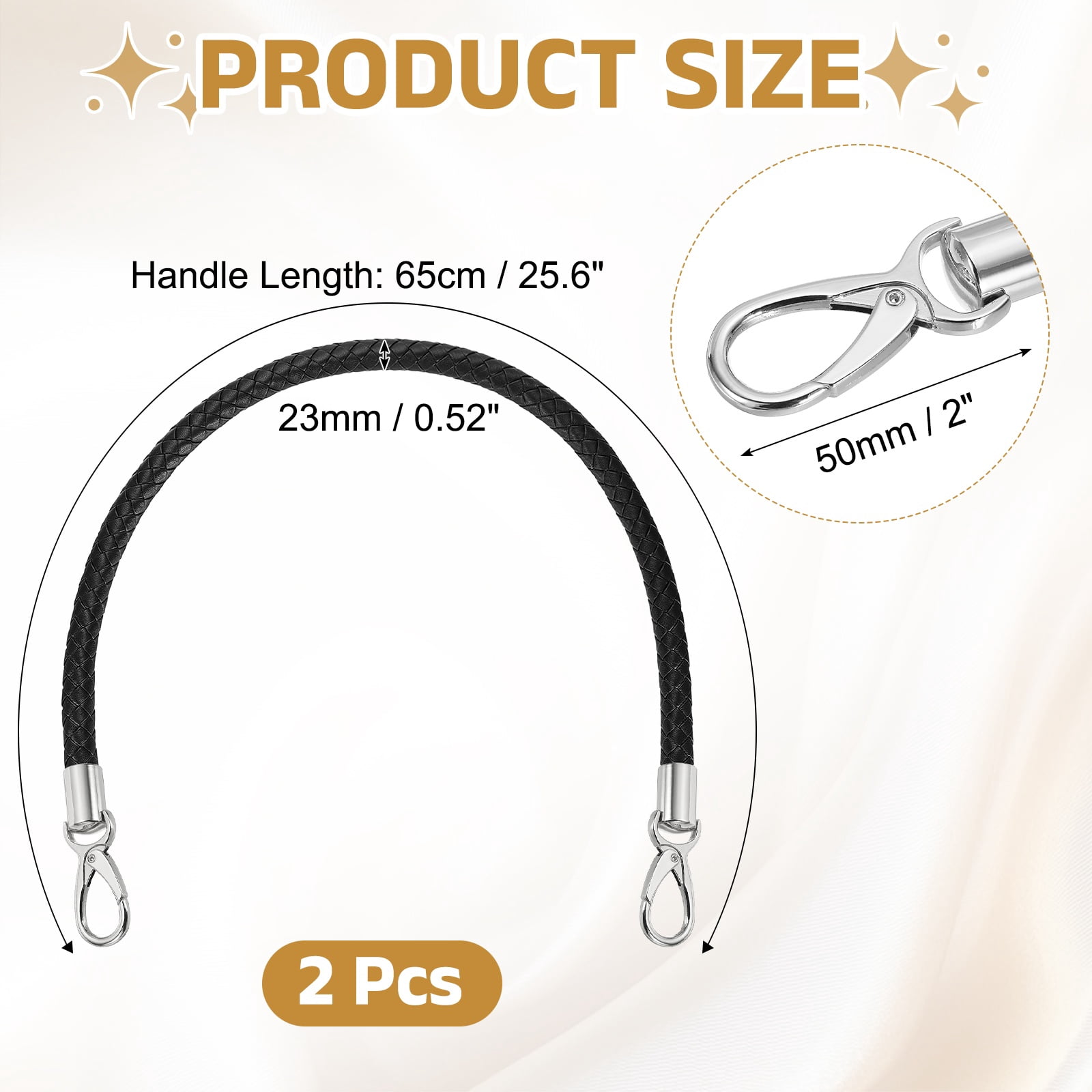 Uxcell 2 Pcs Braided Purse Strap, 65cm 25.6" PU Leather Shoulder Purse Strap for Handbag Bag Handle Replacement for DIY Making Handbag Underarm Bag, Black (Silver Buckle)