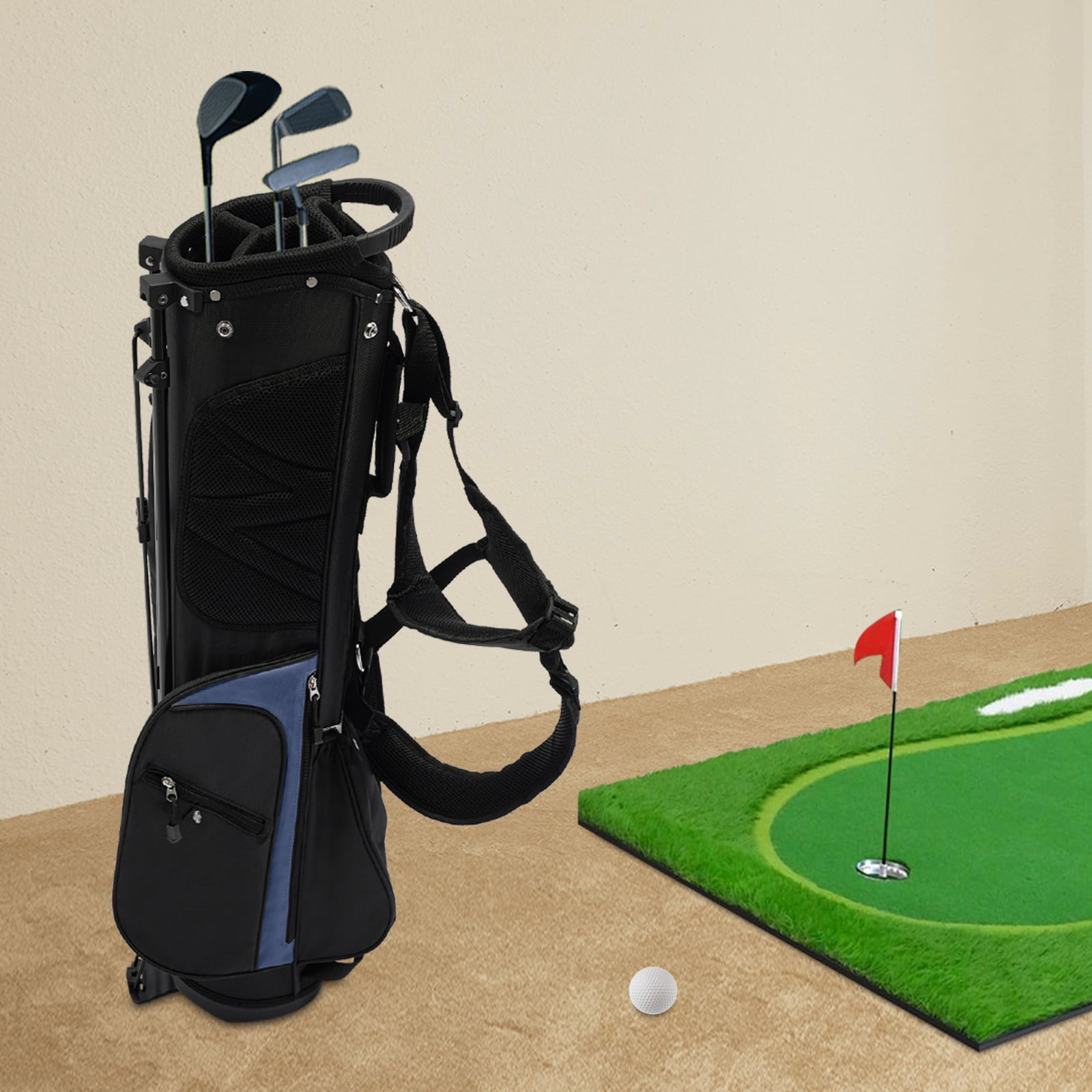 Black+ Blue Black+ Blue Portable Nylon&Cotton Golf Stand Bag for Golf Clubs with Detachable Small Bag Practical Zippers