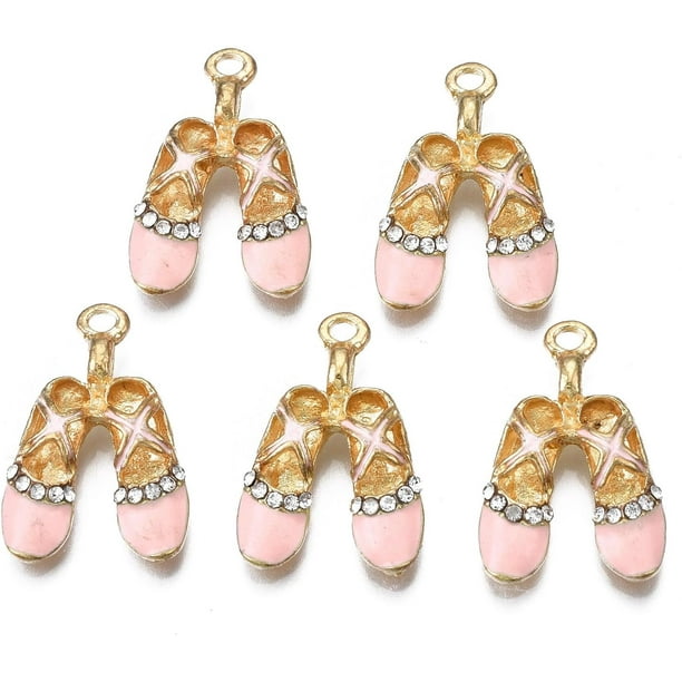 10 colgantes de zapatos de baile con forma de zapatos, accesorios para joyería, soporte para colgantes, aleación chapada, esmalte, diamantes de imitación.
