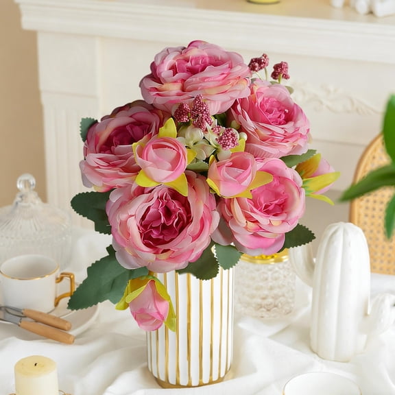 ZhyrZng 5 Heads Artificial Rose Bouquet - Realistic Silk Fake Flower Bush for Wedding Home Office Decoration & Valentine's Day Floral Arrangement featuring Long Stalk