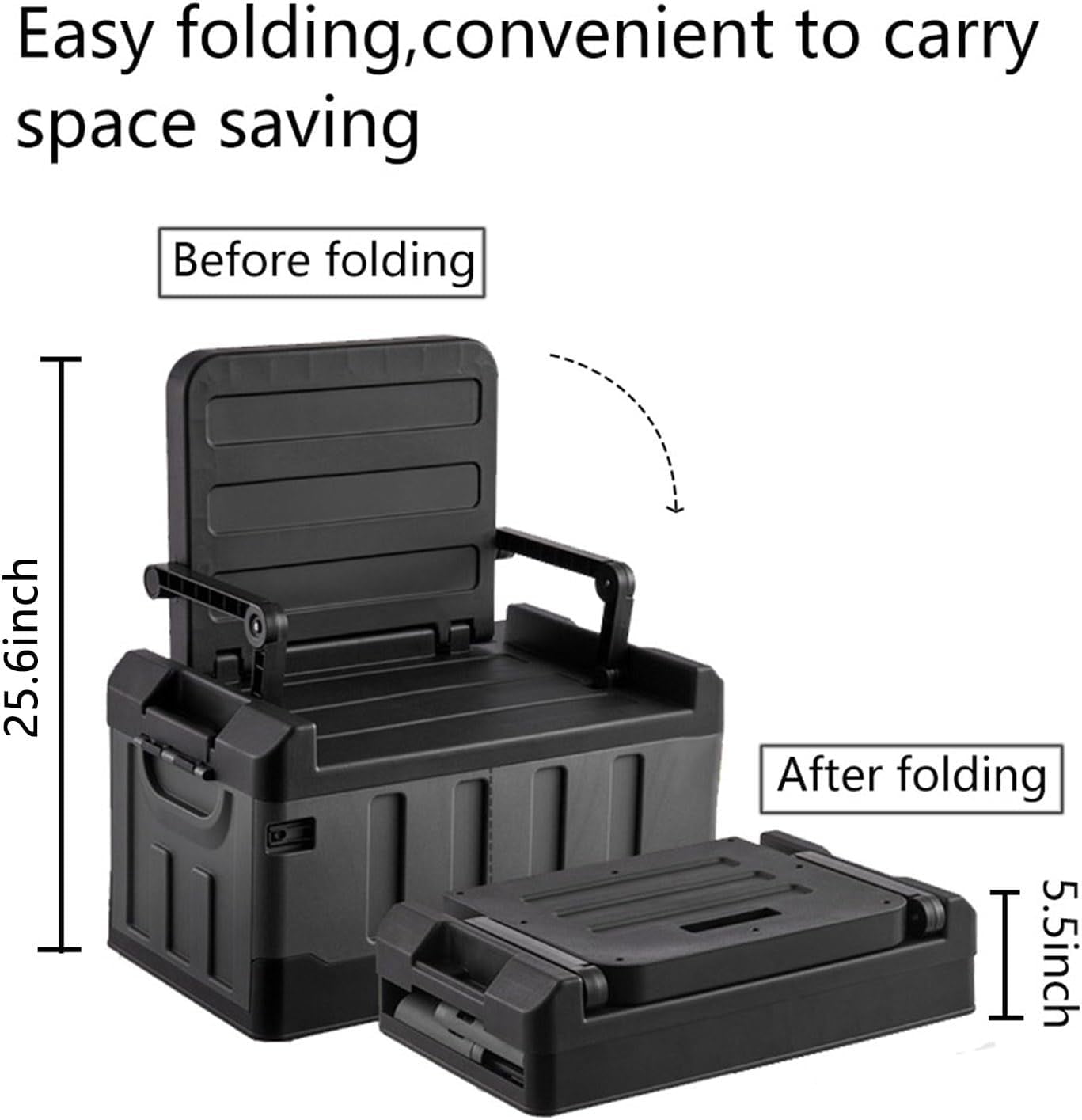 Versatile Foldable Seatable Camping Box Car Organizer Heavy Duty Storage Bins With Lids Box Trunk,Durable Plastic,60L Can Store Clothes, Toys Camping Equipment in Large Capacit (black)