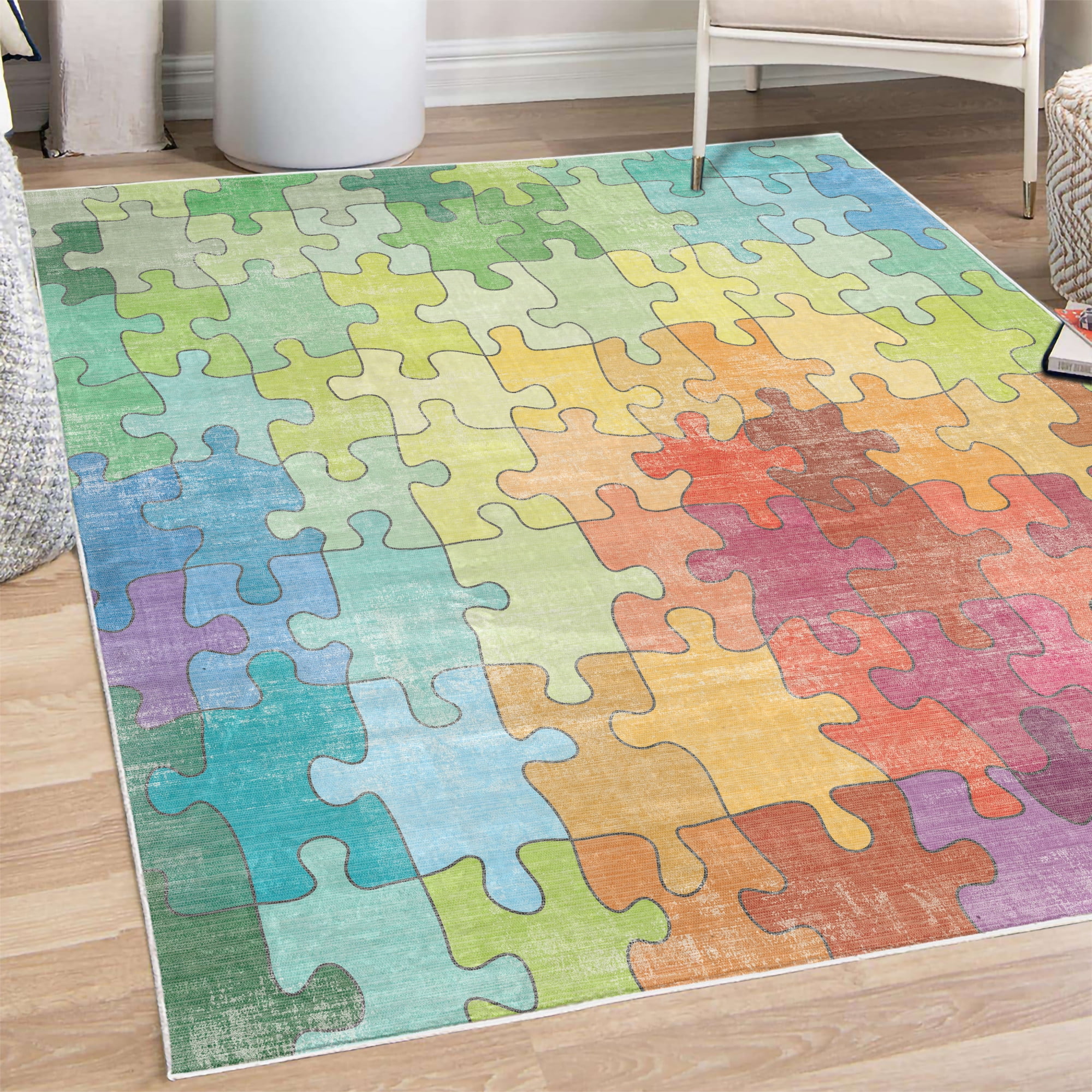 3x5  Area  Rug  Jigsaw Puzzle Game  Kids Fun Time Educational Non Skid Back New 