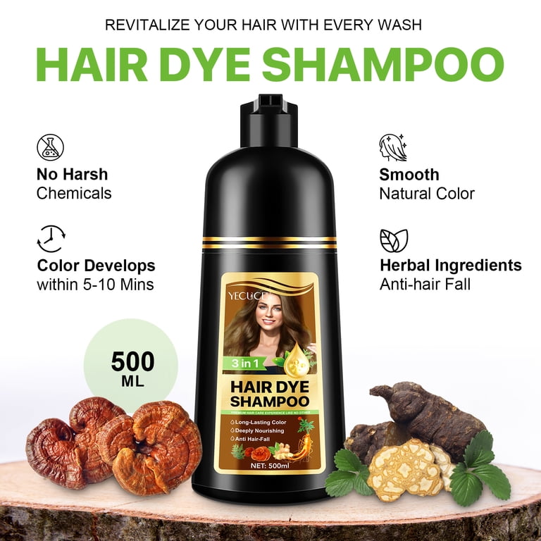 YECUCE Chestnut Brown 3-In-1 Hair Dye Shampoo for Gray Coverage
