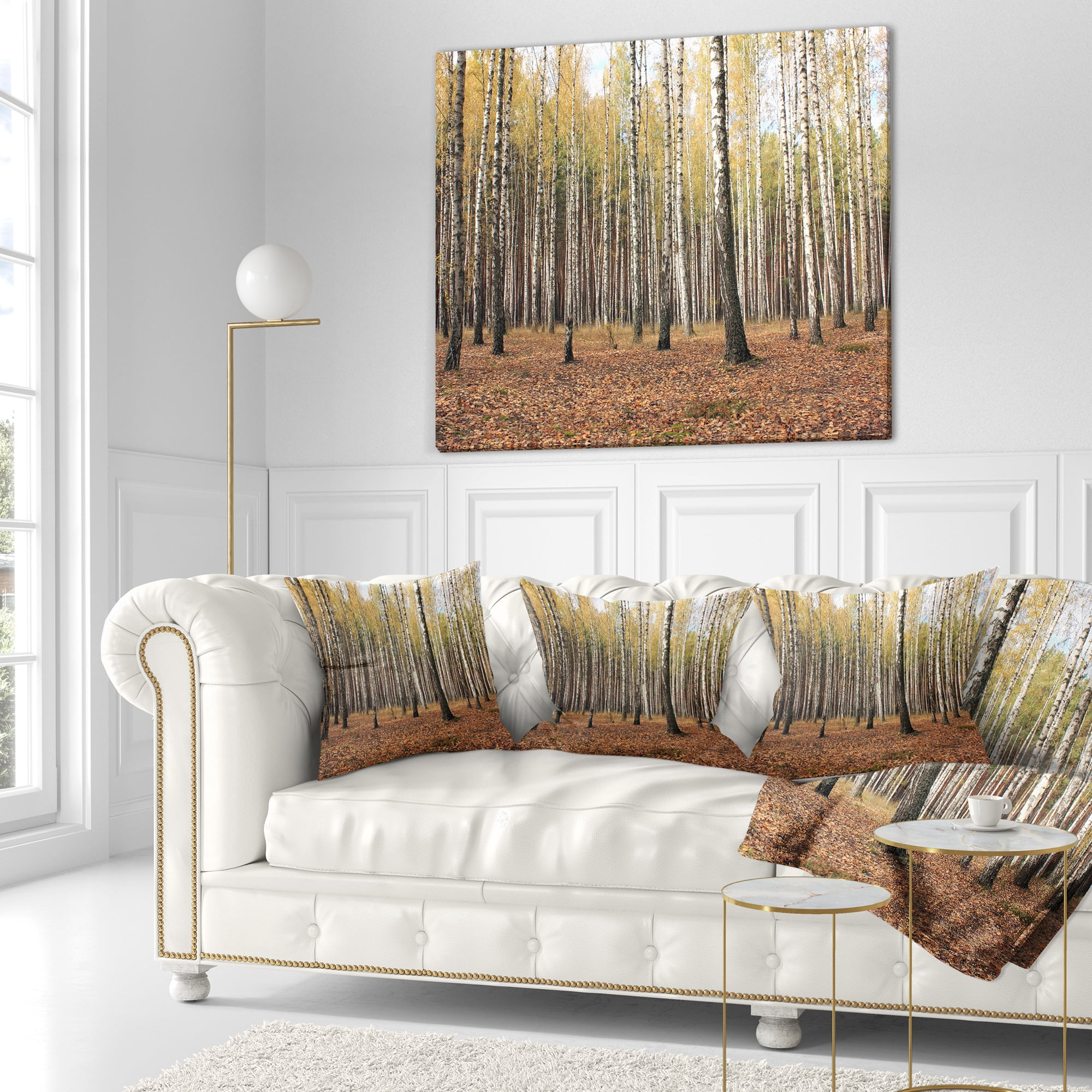 Designart Beautiful Birch Forest Photography - Modern Forest Throw Pillow - 16x16