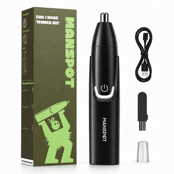 MANSPOT Nose & Ear Hair Trimmer for Men, 10,000 RPM Electric Trimmer with Vacuum Suction, IPX7 Waterproof, USB-C Fast Charging, Magnetic Blade, Painless & Easy Cleaning