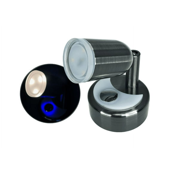 Pactrade Marine Boat RV Auto Warm White LED Adjustable Swivel Neck Joint Satin Nickel Aluminum Reading Light 10-15V 2W Touch Switch Non-Magnetic Blue Night Light (1)