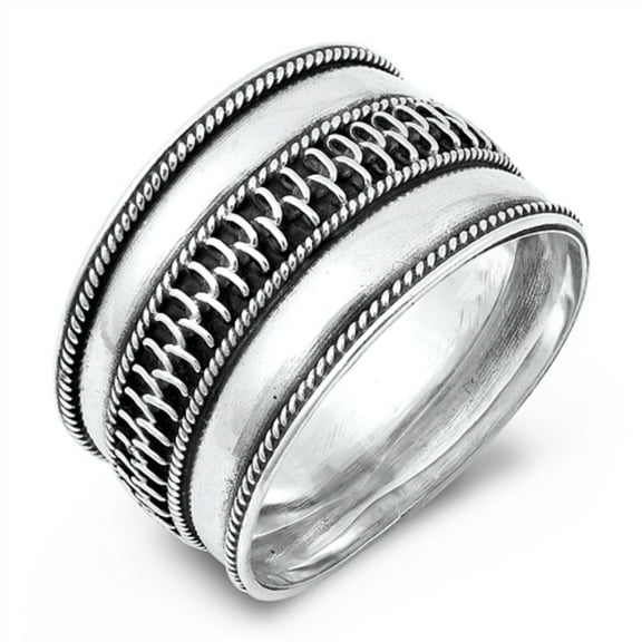 Oxidized Sterling Silver Bali Design Ring Size 11