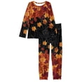thumbnail image 4 of Renewold 2pcs Breathable Pjs Set Women's Autumn Maple Leaves Pajama Warmth Size S Athletic Clothing Sweatpants with Big Pockets Thanksgiving Fall Graphic Long Sleeve Nightwear, 4 of 5