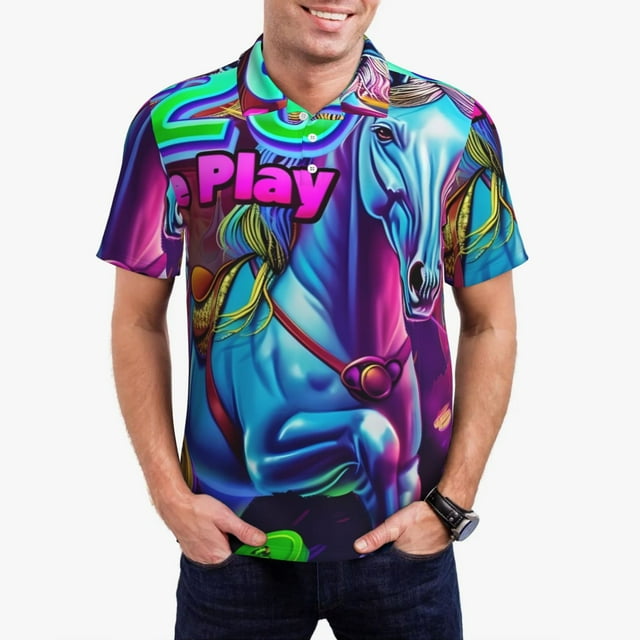 Fotbe Neon Free Play Pattern Men’s Golf Polo Shirt – Breathable Performance Golf Shirt with Button-Down Collar-X-Large