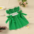 thumbnail image 2 of ZEHJUHAN Toddler Girls' Short Sleeve Ruffle Dress, Rainbow Embroidery Bow Detail Back Button Dress Green，9-12M, 2 of 10