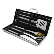 BBQ Grill Tool Set- Stainless Steel Barbecue Grilling Accessories Aluminum Storage Case Includes Spatula Tongs Basting Brush By Home-Complete