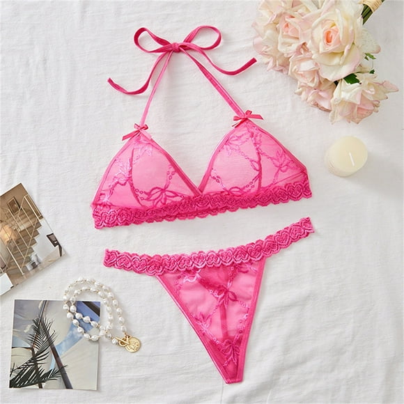 Intimates Women's 2 Piece Floral Lace Lingerie Set Scallop Trim Front Closure Matching Bra And Panty Sets One Size