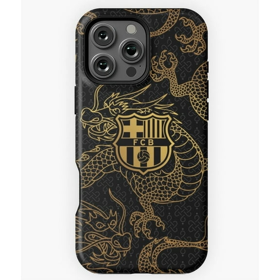 Barca Gold Black Dragon Pattern FC Barcelona Football A140 Protective Case for iPhone 17 16 15 14 13 12 11 Pro Max