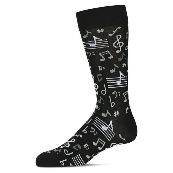MeMoi Men's Musical Notes Bamboo Crew Socks - Mens - Male, 10-13, Black