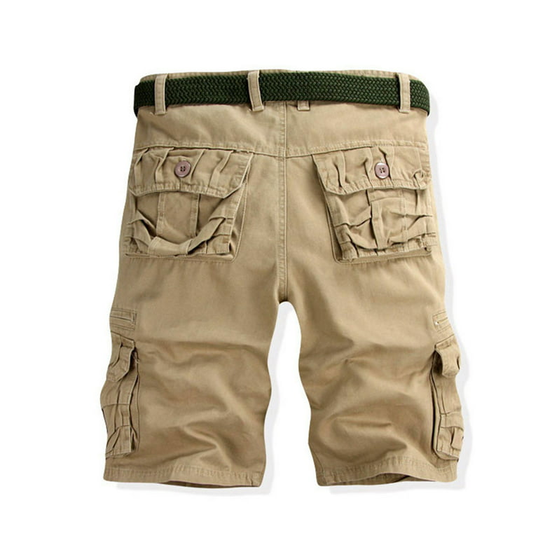 VSSSJ Men's Solid Color Hiking Shorts Plus Size Casual Button Zipper  Elastic Wasit Outdoor Cargo Short Pants Summer Straight Five Point Shorts  Beige 30 