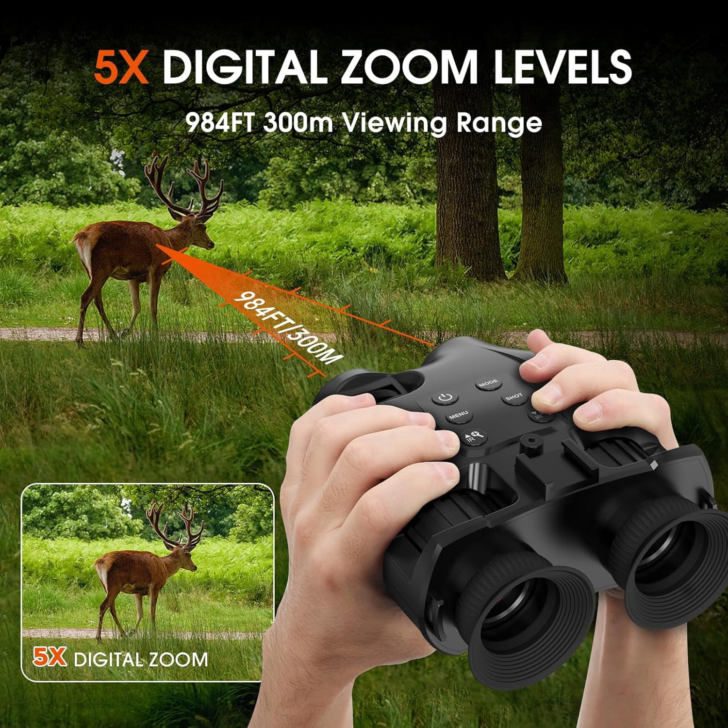Night Vision Goggle Head Mounted Hands Free Infrared Night Vision Binoculars USB Rechargeable Night Vision Goggles with Head Strap 5X Digital Zoom 32GB SD Card Compatible with Helmet