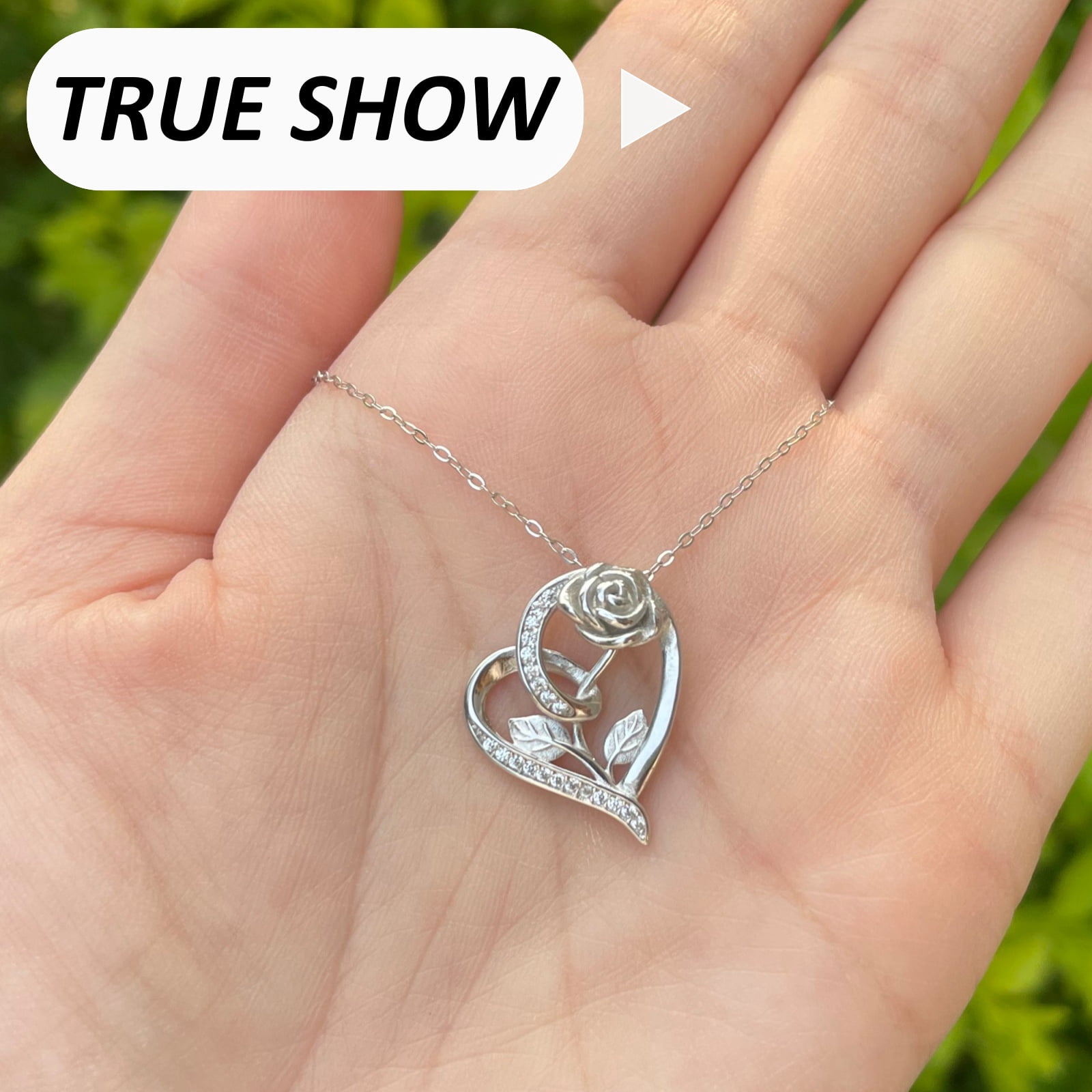Flydeer Necklaces for Women 925 Sterling Silver Rose Flower Heart Pendant Necklace 5A CZ Valentines Jewelry Gifts for Women