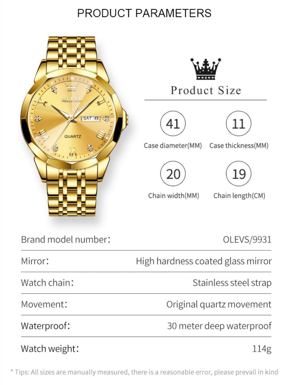 OLEVS Watches for Men Business Dress Analog Quartz Two Tone Gold Plated Stainless Steel Classic Waterproof Luminous Date Casual Mens Wrist Watches Reloj Para Hombre