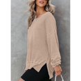 thumbnail image 4 of ZOELNIC Womens Waffle Knit Crewneck Sweatshirts Long Sleeve Side Slits Casual Pullover Sweatshirt Tops, XL, 4 of 6
